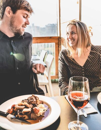Man and woman enjoy lunch at Bruny Island Premium Wines on Premium Bruny Island Tour