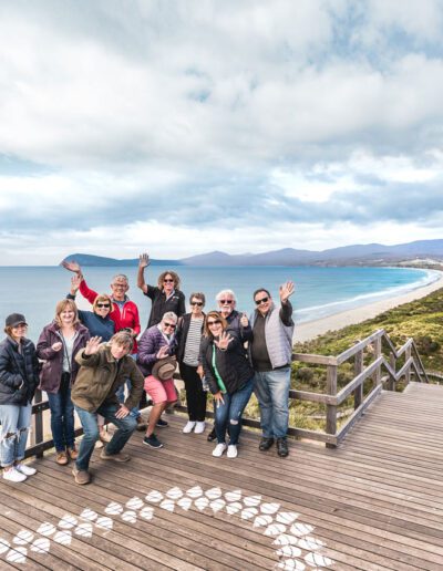 Bruny Island Safaris Tour Group at the Truganini Lookout at The Neck on Bruny Island, Tasmania