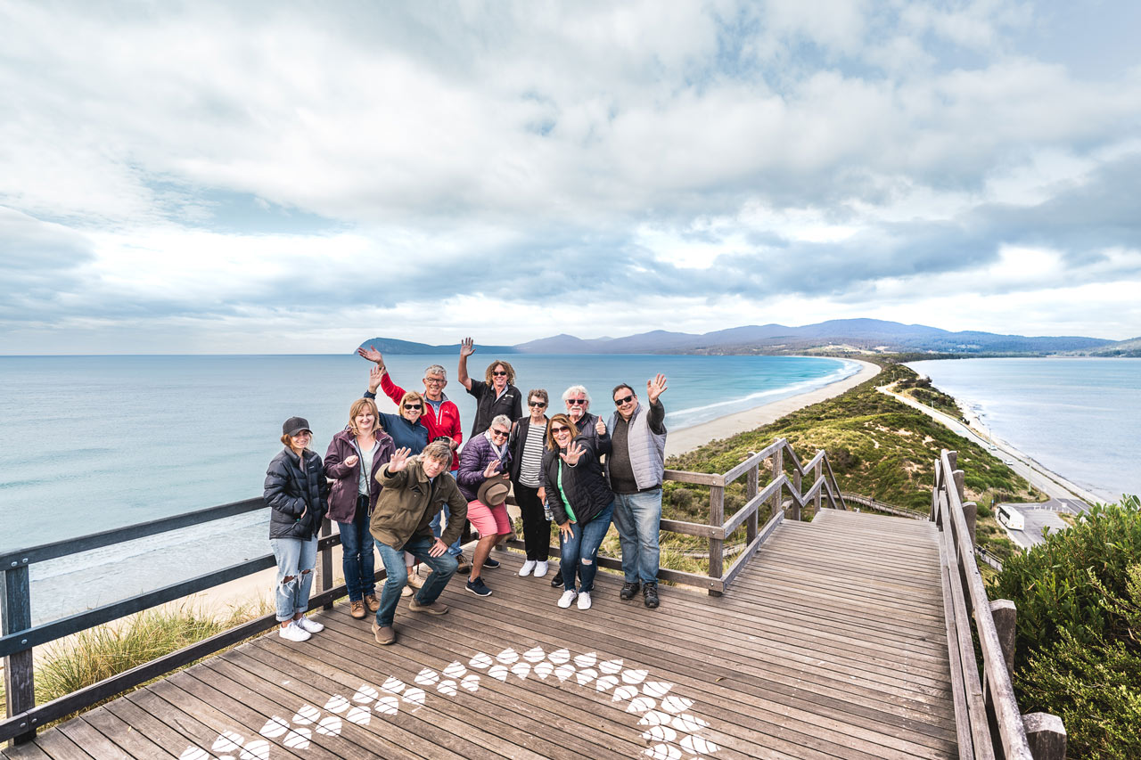 Bruny Island Safaris Tour Group at the neck lookout, Bruny Island, Tasmania