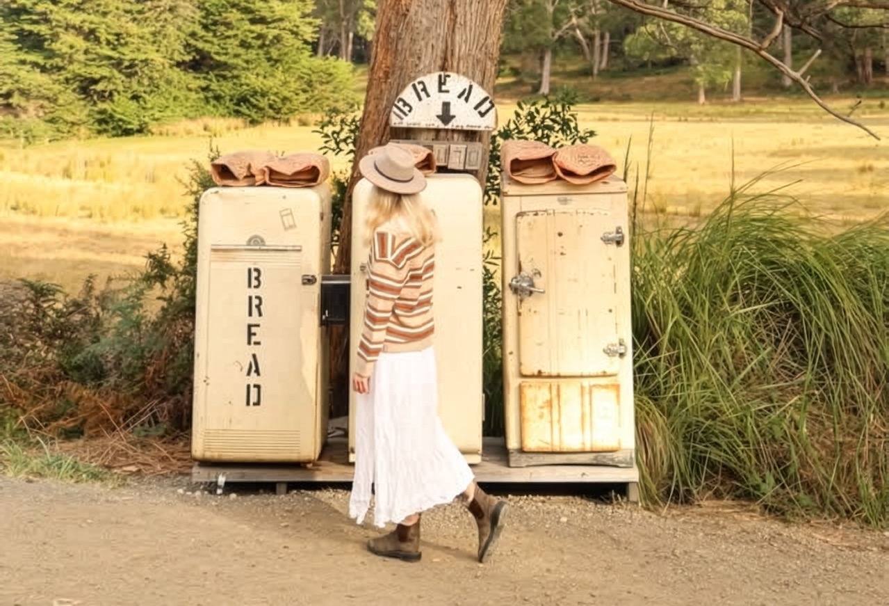 Guests visiting Bruny Baker Bread Fridges, Alonnah, Bruny Island 